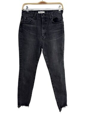 Moussy Vintage Raw Hem Skinny Jeans Size 29 Black Wash Mid Rise Ankle Denim
